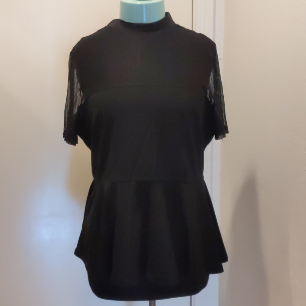 Mesh yoke peplum top